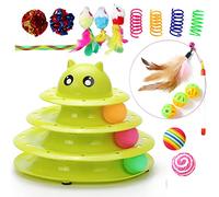 Vealind Cat Toys Pet Interactive Fun Roller Exerciser 3 Level Cat Teaser Ball Toy with Colorful Balls Kitten Toys Set 17 Pack (Green)