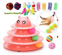 Vealind Cat Toys Pet Interactive Fun Roller Exerciser 3 Level Cat Teaser Ball Toy with Colorful Balls Kitten Toys Set 17 Pack (Pink)