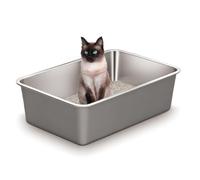 Vealind Coated Stainless Steel Cat Litter Tray Heavy Duty Large Metal Litter Trays Scratch-Proof Kitty Litter Box Litter Pan for Cats