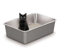 Vealind Coated Stainless Steel Cat Litter Tray Heavy Duty Large Metal Litter Trays Scratch-Proof Kitty Litter Box Litter Pan for Cats