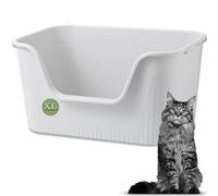 Vealind Extra Large Cat Litter Trays with High Sides and Low Entry Cat Litter Box High Back 64 x 45 x 33 CM, 100% Leak Proof Anti Splash Cats Litter Box XL (Grey)