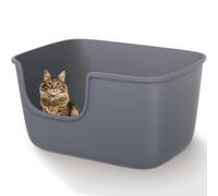 Vealind Large High Sided Cat Litter Tray Extra Deep Cats Litter Box for Multi Kitty with Household, High Wall Cat Litter Tray Anti-Splashing Kitty Litter Box (Grey)