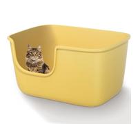 Vealind Large High Sided Cat Litter Tray Extra Deep Cats Litter Box for Multi Kitty with Household, High Wall Cat Litter Tray Anti-Splashing Kitty Litter Box (Yellow)
