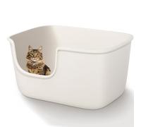 Vealind Large High Sided Cats Litter Tray Extra Deep Kitty Litter Box for Multi Cats with Household, High Wall Cat Litter Tray Anti-Splashing Kitty Litter Box (White)