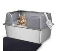Vealind XXL Stainless Steel Cat Litter Tray High Sided Cats Litter Box 23.7"L x 16"W x 12.5"H Anti Leakage Extra Large Metal Cat Litter Box for Big Cats (Grey)