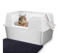 Vealind XXL Stainless Steel Cat Litter Tray High Sided with Low Entrance 23.7"L x 16"W x 12.5"H Anti Leakage Extra Large Metal Cat Litter Box for Big Cats (White)