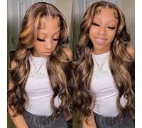 Veally Body Wave Highlight Lace Front Wigs for Black Women 13X4X1 HD Transparent Lace Front Wigs with Pre Plucked Natrural Hairline and Baby Hair for Women (Brown Mix Blonde)