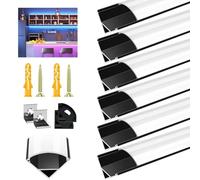 VEANANO LED Profile Diffuser for Led Strip Light Trunking 6Pack 3.3FT/1M Black V-Shape Aluminum Channel with Milky White Cover, End Caps and Mounting Clips Easy Installation