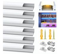 VEANANO LED Profile Diffuser for Led Strip Light Trunking 6Pack 3.3FT/1M White U-Shape Aluminum Channel with Milky White Cover, End Caps and Mounting Clips Easy Installation