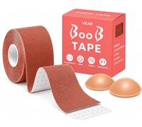 VEAR Boob Tape, Bob Tape for Large Breasts, Self-Adhesive Strapless Boobtapes with 2 Pcs Nipple Covers, 5M Stretchable Longer Than Regular Roll, Perfect to Stick on Bra (New Skin)