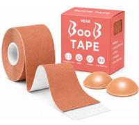 VEAR Boob Tape, Bob Tape for Large Breasts, Self-Adhesive Strapless Boobtapes with 2 Pcs Nipple Covers, 5M Stretchable Longer Than Regular Roll, Perfect to Stick on Bra (Brown)