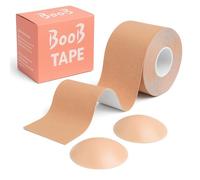 VEAR Boob Tape, Bob Tape for Large Breasts, Self-Adhesive Strapless Boobtapes with 2 Pcs Nipple Covers, 5M Stretchable Longer Than Regular Roll, Perfect to Stick on Bra (Skin)