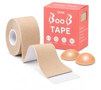 VEAR Boob Tape, Bob Tape for Large Breasts, Self-Adhesive Strapless Boobtapes with 2 Pcs Nipple Covers, 5M Stretchable Longer Than Regular Roll, Perfect to Stick on Bra (Beige)