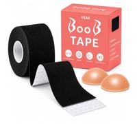 VEAR Boob Tape, Bob Tape for Large Breasts, Self-Adhesive Strapless Boobtapes with 2 Pcs Nipple Covers, 5M Stretchable Longer Than Regular Roll, Perfect to Stick on Bra (Black)