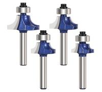 Vearter 4PCS Roundover Router Bit Set, 6.35mm (1/4'' ) Shank Carbide Corner Round Over Bits, Woodworking Milling Cutter Tools, for Rounding Edge Forming - Radius 3mm, 4,7mm, 6,35mm, 8mm