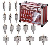 Vearter TCT Hole Saw Kit 15PCS, 16-75mm Carbide Hole Saw Set, Carbide Bits with Pilot Drill,for Stainless Steel, Hard Metals,Iron,Mild Steel,Aluminium,Alloys,Plastics and Fiberglass