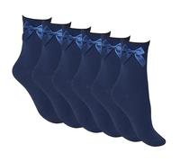 VEARZ® 3, 6 Pairs Girls Ankle School Socks Cotton Rich Back to School Fluffy Ribbons Bow Socks Comfort Fit Uniform Party Wear Over Ankle Kids Sock Bow Navy-6 Pack-6-8