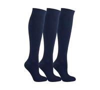 VEARZ® 3, 6 Pairs Kids Girls Knee High School Socks - Back to School Cotton Rich Fluffy Comfort Fit Uniform Long Socks Party Wear Knee Long Stockings For Girl's Navy-Plain-pack 3-7-10 Y-