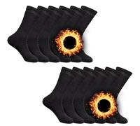 VEARZ® 6, 12 Packs Mens Winter Thermal Socks Breathable and Anti-Sweat Boot Work Socks Hike Outdoor Warm Thick Big Foot Sock Plus Size Black, 12 Pairs