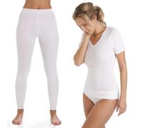 VEARZ Ladies Baselayer Thermal Long Johns, Vest Set ! Womens Long Short Sleeves Ultra Soft Top & Warm Legging Bottoms Winter Underwear Set For Woman (S, Short Sleeve + Long John, White)