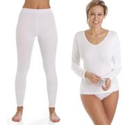 VEARZ Ladies Baselayer Thermal Long Johns, Vest Set ! Womens Long Short Sleeves Ultra Soft Top & Warm Legging Bottoms Winter Underwear Set For Woman (S, Long Sleeve + Long John, White)