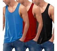 VEARZ®️ Pack of 3/6 Men's Cotton Vest Classic Slim Fit Summer Plain Tank Tops - Adults Sleeveless Undershirts Gym Training Tops Plus Size Ass-Colours-M-3