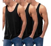VEARZ®️ Pack of 3/6 Men's Cotton Vest Classic Slim Fit Summer Plain Tank Tops - Adults Sleeveless Undershirts Gym Training Tops Plus Size Black-M-3