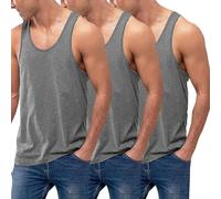 VEARZ®️ Pack of 3/6 Men's Cotton Vest Classic Slim Fit Summer Plain Tank Tops - Adults Sleeveless Undershirts Gym Training Tops Plus Size Grey-M-3