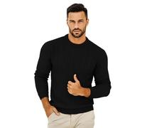 VEARZ Unisex Mens Casual Lightweight Crew Neck Winter Jumpers Cable Knitted Pullover - Adults Classic Soft Long Sleeve Thermal Sweater Tops for Men UK, Black XXL