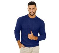 VEARZ Unisex Mens Casual Lightweight Crew Neck Winter Jumpers Cable Knitted Pullover - Adults Classic Soft Long Sleeve Thermal Sweater Tops for Men UK, Denim XXL