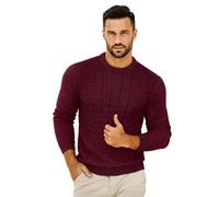 VEARZ Unisex Mens Casual Lightweight Crew Neck Winter Jumpers Cable Knitted Pullover - Adults Classic Soft Long Sleeve Thermal Sweater Tops for Men UK, Wine XXL