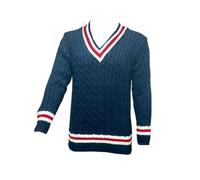 VEARZ® Unisex Mens Womens V Neck Cricket Jumper | Adults Long Sleeve Stripe Cable Knitted Golf Sweater Sportswear Pullover Sweatshirt Jersey Top Navy 2XL