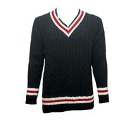 VEARZ® Unisex Mens Womens V Neck Cricket Jumper | Adults Long Sleeve Stripe Cable Knitted Golf Sweater Sportswear Pullover Sweatshirt Jersey Top Black 2XL