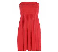 VEARZ® Womens Bandeau Sheering Short Dress Strapless Boob Tube Gather Elasticated Bust Top | Ladies Summer Casual Mini Beach Cover Up Boobtube Tops Plus Size S-XL (Red, Large-X-Large)