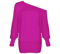 VEARZ® Women's Off Shoulder Batwing Long Sleeve Top - Ladies Plain Bardot Baggy Oversized T Shirt Casual & Party Wear UK Plus Size Fuchsia, 24-26
