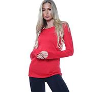 VEARZ® Womens Plain Long Sleeve T-Shirts - Ladies Stretchy Casual Basic Tops Summer Slim fit Round Neck Tee Tops Plus Size Red, 20-22