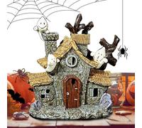 Veasbuu Haunted House Figurine - 5.3 Inch Resin Creepy House Decoration - Glowing Statue with LED Lights, Spooky Halloween Table Top Desk Shelf D