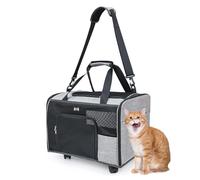 Veasbuu Rolling Cat Carrier - Wheeled Cat Carriers with Mesh Window Sides - Shoulder Bag Breathable Portable Large Capacity Tote for Daily Walks