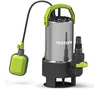 VEATON Portable Submersible Pump 1100W 20000 L/H, Stainless Steel Dirty Water Pump Automatic/Manual Operation by Float Switch, Water Transfer Drainage Pump for Basement Pond Garden Pool Hot Tub