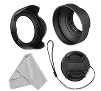 Veatree 52mm Lens Hood Set, Collapsible Rubber Lens Hood with Filter Thread + Reversible Tulip Flower Lens Hood + Center Pinch Lens Cap + Microfiber Lens Cleaning Cloth