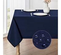 Veblandy Rectangle Tablecloth Waterproof 52x70 inch Linen Textured Table Cloth Stain and Wrinkle Resistant Washable, Decorative Fabric Table Cover for Dining, Party and Camping, Navy Blue