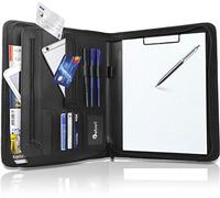 Vebon® “New York” A4 Writing Case | Vegan Leather, Zip + Clipboard | Document Folder + Laptop Bag | Extra Storage Space | Black