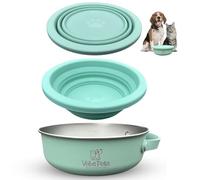Vebs Pets Stainless Steel Dog Bowl - 30 oz & 20 oz Collapsible, Leak Proof, Non Slip, Portable Travel Bowl for Dogs & Cats (Jade)