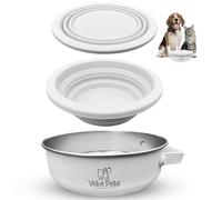 Vebs Pets Stainless Steel Dog Bowl 30 oz With Collapsible Lid 20 oz, Leak Proof, Non-Slip, for Food & Water, Cats, Medium Dogs, Portable Travel (Vaporous Grey)
