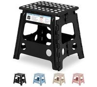 VECELO Folding Step Stool 32cm, Non-Slip Surface Portabl Foldable with Carry Handle, Heavy Duty to Support Kids/Toddler/Adults for Living Room Kitchen, Bathroom, Black