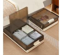 VECELO Under Bed Storage with Wheels, 2 Pack Stackable Under Bed Storage Containers, Underbed Storage Containers with Lids, Plastic Foldable Folding Box for Clothes Shoes, Grey