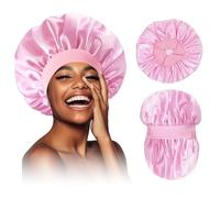 VECIIR Silk Bonnet for Sleeping Women, Ajustable Hair Bonnet for Curly Hair with Tie Band LightPink-LightPink，Medium, Lightpink-lightpink, M