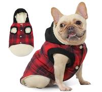 Vecomfy Fleece Lining Dog Hoodie for Medium Dogs Extra Warm Plaid Sweater with Drawstring Hooded Coats in Winter Puppy Jacket,Red L