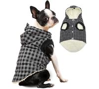 Vecomfy Fleece Lining Dog Hoodie for Small Dogs Extra Warm Plaid Sweater with Drawstring Hooded Coats in Winter Puppy Jacket,Black XS