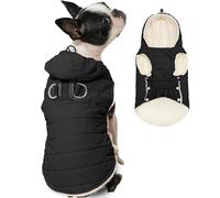 Vecomfy Fleece Lining Dog Hoodie with Harness Built in,Extra Warm Small Dog Jacket in Winter Puppy Coats with Drawstring Hooded,Black XS
